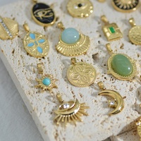 Bijoux personnalisés DIY Collier chaîne à maillons en acier inoxydable plaqué or Pendentif en pierre naturelle en émail géométrique Accessoires