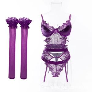 Sexy and alluring purple lingerie <b>set</b> for small breasts, perfect for a seductive look. (QQNY brand) - Product Image 5