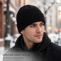 Bonnet en tricot côtelé avec logo personnalisé, bonnet d'hiver uni en tricot pour temps froid