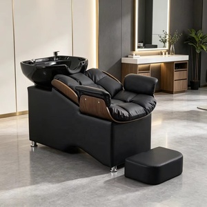 อ่างสระผมสำหรับร้านทำผม สีขาวดำ เซรามิก พร้อมเก้าอี้ปรับระดับได้ - Product Image 1