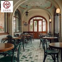 Tables rondes et chaises en bois légères pour café d'hôtel et restaurant ensemble de meubles en cuir pour banquette-canapé
