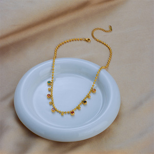 European American Retro Minimalist Colored Crystal Pendant Titanium Steel Necklace Gold Everyday Wear - Product Image 3