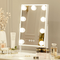 9-LED Hollywood Vanity Mirror with 3-Color Dimmable Light & 10X Magnifier, 360° Rotatable Professional Makeup Mirror for Women