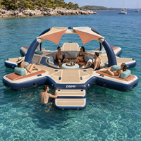 Île flottante gonflable de luxe avec auvent amovible et comptoir de bar pour hôtel de plage, marina et piscine