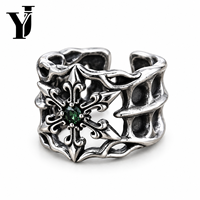 Bague Hexagramme en Argent Sterling 925 avec Zircon Cubique Vert, Style Gothique Large, Bijou Statement pour Homme, Vintage Punk