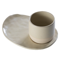 Ensemble créatif de tasse à expresso et soucoupe en céramique, tasse à café sans anse avec assiette à dessert irrégulière, vaisselle minimaliste, cadeau