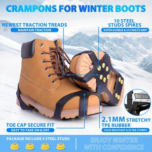 Crampons à glace professionnels à 10 crampons pour le camping et l'escalade, antidérapants, pour la marche sur la neige et la glace, avec pointes en silicone - Product Image 4