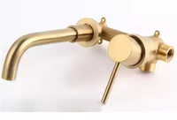 Robinet de lavabo mural contemporain moderne en laiton, à trou unique, noir brossé, avec capteur tactile, avec siphon intégré et cartouche céramique pour hôpital