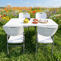 Tables et chaises pliantes en plastique HDPE de 6 pieds, blanches, portables, pour événements, location extérieure, vente en gros à prix réduit
