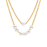 Mode à la mode minimaliste Imitation perle 18k PVD plaqué or en acier inoxydable lien perlé pendentif collier pour la fête tenue quotidienne
