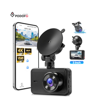 Caméra embarquée Podofo 3 pouces 4K double objectif avec enregistreur DVR, Wi-Fi, surveillance de stationnement 24h/24, enregistrement en boucle, caméra étanche OEM ODM