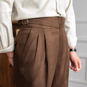 <span class=keywords><strong>Pantalon</strong></span> de Costume Homme Plissé Taille Haute Style Old Money Britannique Anti-Plis Coupe Naples pour Soirées Formelles et Affaires - Product Image 4
