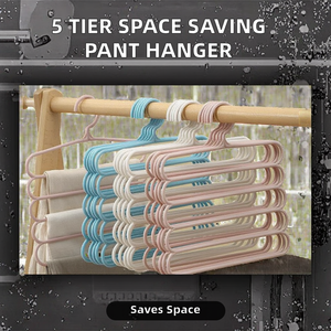 5 Tier Eco-Friendly Space Saving <strong>Multi</strong> Functional Plastic Pants Rack Trouser <strong>Hanger</strong> for Kitchen &amp; Living Room - Product Image 2