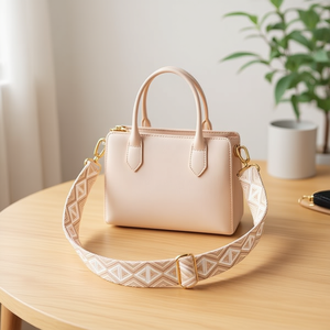 Cintura per borsa beige a quadretti triangolari con nastro da 5 cm per borsa a mano - Product Image 1