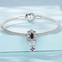 Vente en gros d'usine - Charmes en argent sterling 925 de style gothique vintage, perles de fleurs noires, adaptées aux bracelets et joncs pour femmes