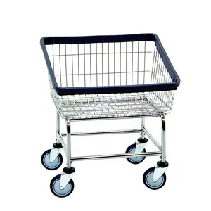 Chromed Rolling Front Load Wire Laundry Cart On Wheels Heavy Duty Laundry Hamper For Storage Basket Cart
