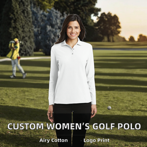 Wholesale Custom Logo Vintage Anti-Pilling Compressed 100% Cotton Golf <b>Polos</b> T-Shirts <b>Women</b> <b>Long</b> <b>Sleeve</b> Breathable Knitted Print - Product Image 2