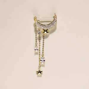 Broche de Luna y Estrella Estilo Western, Chapado en Oro, Aleación de Zinc, Cristal Tallado en Forma de Pera, Joyería de Moda para Mujer - Product Image 3