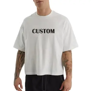 Hoge Kwaliteit Custom Logo Scherm Dtg Afdrukken Blanco 100 Katoen 260Gsm Drop Shoulder Cropped Lengte Box Fit Mannen Oversize T-Shirt