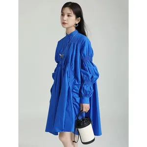 Robe chemise plissée à manches longues Hotaru - Bleu - Product Image 5