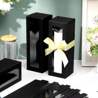 Scatola Regalo Nera Personalizzata con Finestra per Bottiglie Cosmetiche e Prodotti Skincare con Nastro, Logo Personalizzato, Fornitura all'Ingrosso OEM ODM