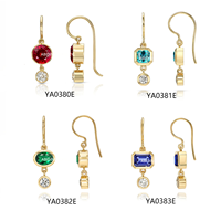 Abiding Personality Light Luxury 925 Silver Bezel Set Czochralski Method Lab-Grown Colored Gemstone Dual Drop Fishhook Earrings