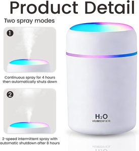 Новый портативный ультразвуковой увлажнитель-распылитель H2O с LED-подсветкой, 300 мл, двойное распыление, аромадиффузор для эфирных масел, для автомобиля, USB (модель 2026 года) - Product Image 3
