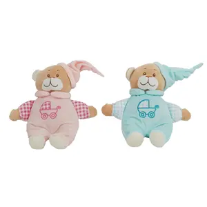 睡铃泰迪熊25厘米长毛绒婴儿玩具蓝色粉色婴儿柔软玩具
