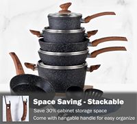Peralatan Masak Dapur Modern 12-Piece Set Berbahan Aluminium Alloy Ramah Lingkungan dengan Alas Multi-Layer, Tutup Kaca, Warna Putih Hitam, Termasuk Wajan dan Panci