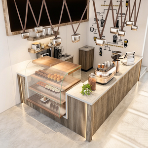 Caffetteria con bancone in legno a onde personalizzabile - Progettazione di banconi per ristoranti - Product Image 3
