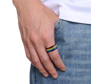 <span class=keywords><strong>Bague</strong></span> en acier inoxydable noir émaillé arc-en-ciel LGBT pour lesbiennes et gays - Product Image 5