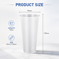 Gobelet en plastique PP transparent à paroi simple de 700 ml avec couvercles pour thé au lait, logo personnalisé, jetable