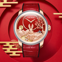Montre mécanique automatique avec bracelet en cuir pour lapin rouge/lapin argenté, cristal saphir, étanche 3 bars, ZLS201