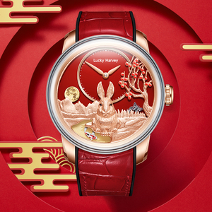 นาฬิกาข้อมืออัตโนมัติ Lucky Harvey รุ่น Red Rabbit/Silver Rabbit หน้าปัดแซฟไฟร์คริสตัล กันน้ำ 3 บาร์ รุ่น ZLS201 - Product Image 5