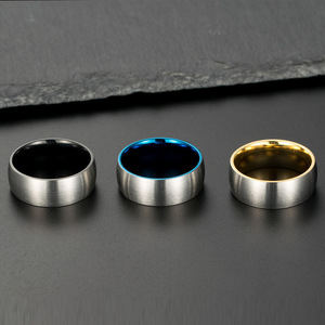 Titanium Steel <b>Ring</b> Blue Inner Matte Brushed Unisex Fashion Jewelry - Product Image 2
