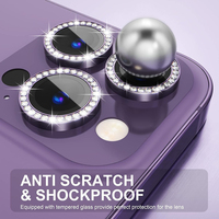 Protection d'objectif d'appareil photo en verre trempé 9H en métal brillant compatible avec les coques pour iPhone 13 14 15 16 Pro Max