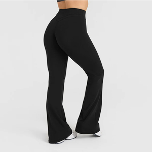 Leggings Sportivi <span class=keywords><strong>Neri</strong></span> Traspiranti Senza Cuciture Personalizzati, a Vita Alta Incrociata a V, per Allenamento, Palestra, Fitness e Yoga - Product Image 2