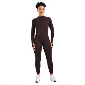 <b>Women</b> 2pcs Ribbed Full Zip Yoga <b>Set</b> Outdoor Fitness Hip-lifting Leggings Seamless Sports Activewear Jumpsuit for <b>Women</b> - Product Image 1