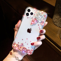 Étui pour iPhone 12 12 Pro 13 14 Plus 15 Pro Max Bling Mirror Phone Case Glitter Shock Proof Girls Shiny Flower Diamond Mobile Case