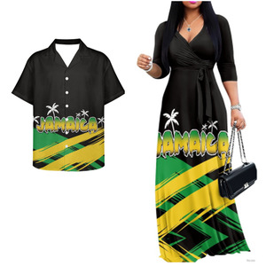 Abbigliamento Popolare Giamaicano, Completi Coordinati con Bandiera Giamaicana per Coppie, Set Eleganti di Abiti e Camicie Neri e Verdi per Uomini e Donne per Eventi - Product Image 3