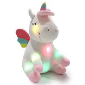 Unicornio de peluche con luz LED, juguete de unicornio de peluche suave con luces LED de noche que brillan en Navidad, cumpleaños y San Valentín