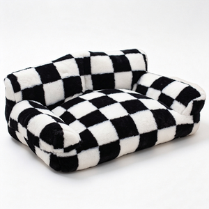 Checkered Faux Fur Dog <b>Bed</b> Rectangle Soft Modern Pet <b>Bed</b> Indoor All Seasons Removable Washable Polyester Fiber Fill - Product Image 3