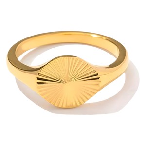 Sunburst Radial <b>Signet</b> <b>Ring</b> <b>for</b> <b>Women</b> | 18K PVD Gold Plated Stainless Steel | Waterproof, Hypoallergenic & Non-Fading - Product Image 4