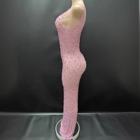 Robe de soirée rose en maille perlée, robe moulante transparente ornée de cristaux, robe de bal pour femme, robe de soirée scintillante avec strass, robe de cérémonie