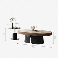 Table basse ovale de luxe italienne moderne style Bauhaus Creative Cloud avec plateau en marbre et structure en bois pour salon et appartement