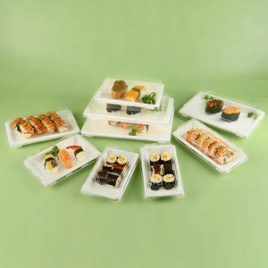 Plateau à sushi avec couvercle, boîte alimentaire végétarienne, plateau à fruits en bagasse écologique, emballage en canne à sucre, boîte en pulpe à succès - Product Image 1
