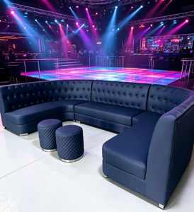 Ensemble de canapés modulaires en cuir capitonné bleu marine de luxe en forme de U avec ottomanes assorties pour KTV, hôtel, salon VIP - Product Image 3