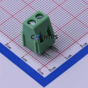 KF128R-5.08-2P Screw Terminal Block Bent Lead Through Hole,P=5.08mm Connector 1x2P 5.08mm Green Right Angle Insert - Product Image 1