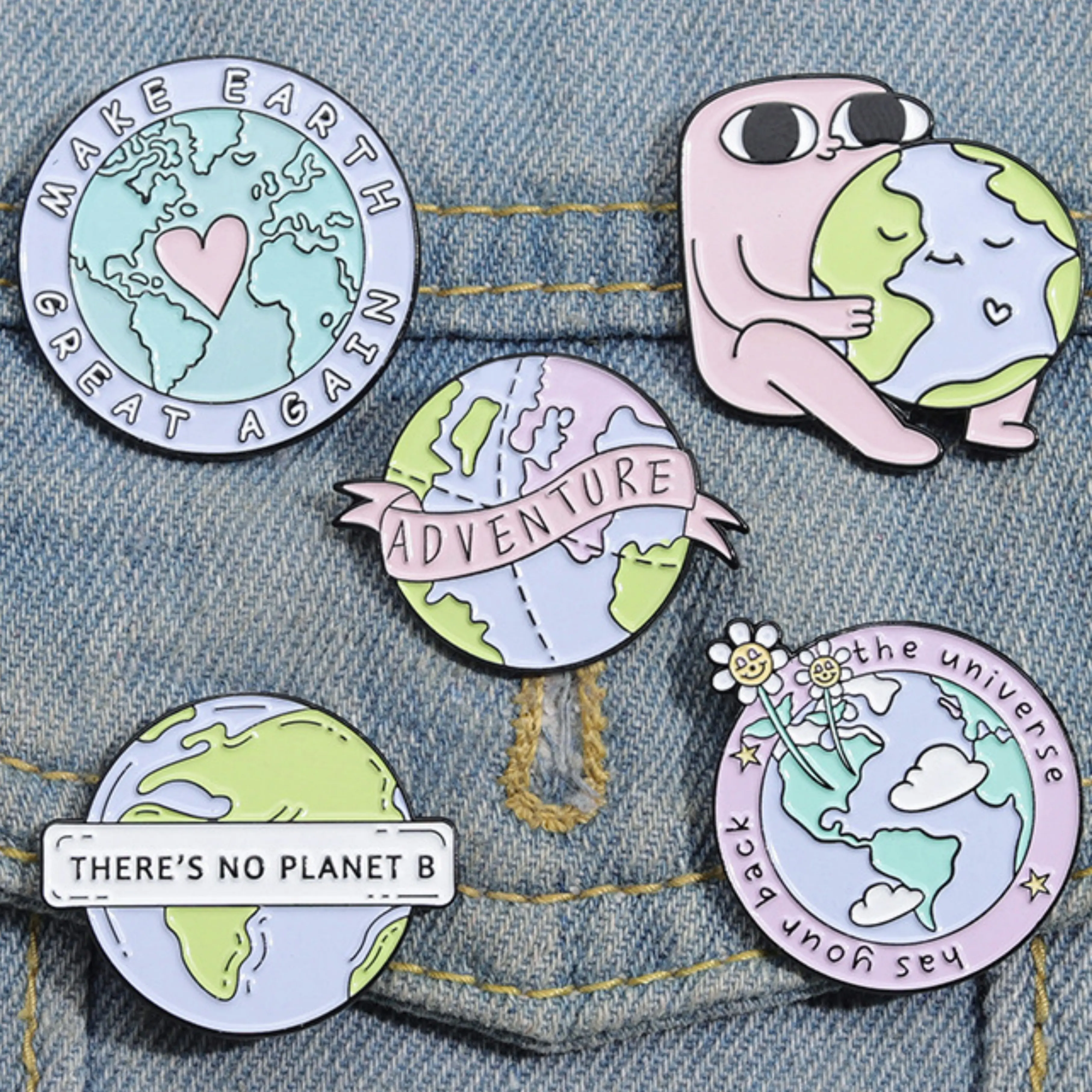 Earth Conservation Theme Brooch Earth Day Metal Badge Pink Love Wear Medal Lapel Pin