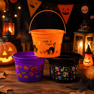 Secchiello per Caramelle a Forma di Zucca di Halloween con Manico, Accessori per Feste di Halloween, Personalizzabile con Logo - Product Image 3